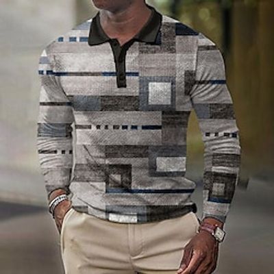 Stripes Geometic Men's Casual Polo Shirt Waffle Polo Shirt Sports Daily Wear Vacation Polyester Long Sleeve Turndown Polo Shirts Red Gray Spring   Fall S M L Micro-elastic Lapel Polo Lightinthebox