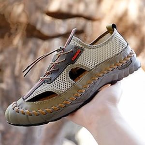 Men's Sandals Leather Sandals Casual Outdoor Daily Hiking Shoes Walking Shoes Mesh Synthetics Breathable Black Khaki Gray Summer Spring miniinthebox