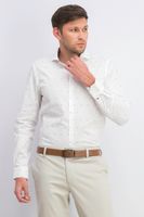 Mens Long Sleeves Printed Slim Fit  Dress Shirt  White - thumbnail