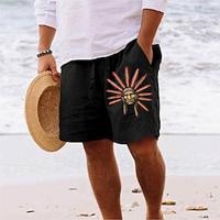 Indians Print Men's Cotton Shorts Hawaiian Shorts Beach Shorts Drawstring Elastic Waist Comfort Breathable Short Lightinthebox