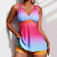Women's Swimwear Tankini 2 Piece Normal Swimsuit 2 Piece Gradient Color Red Tank Top Bathing Suits Sports Beach Wear Summer Lightinthebox - thumbnail