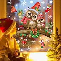 Christmas Branch Cartoon Owl Glass Sticker Christmas Window Decoration Sticker Self-Adhesive Wall Sticker Lightinthebox - thumbnail