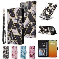 Phone Case For iPhone 15 Pro Max iPhone 14 13 12 11 Pro Max Mini SE X XR XS Max 8 7 Plus Wallet Case with Wrist Strap Kickstand Card Slot Marble TPU PU Leather Lightinthebox