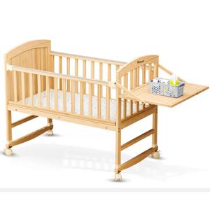 Teknum - 7 in 1 Convertible Kids Bed & Bedside Crib With Mattress, Mosquito Net & Detachable Wheels (0 - 12yrs) - Natural Wood, TK_7in1WBSC_WD