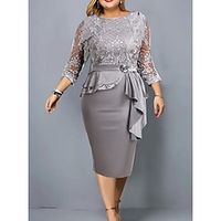 Women's Plus Size Party Dress Floral Crew Neck Lace 34 Length Sleeve Winter Fall Stylish Elegant Mature Midi Dress Formal Party Dress Lightinthebox - thumbnail