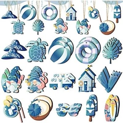 30pcs Summer Wood Hanging Ornaments Blue Beach Wooden Slices Tropical Sea Turtle Gnome Beach Ornaments Summer Tree Decorations Yard Decoration Yard Supplies Party Decor Holiday Supplies Holiday Arrangement Garden Decor Lightinthebox