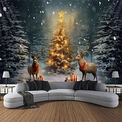 Christmas Snow Tree Reindeers Hanging Tapestry Wall Art Xmas Large Tapestry Mural Decor Photograph Backdrop Blanket Curtain Home Bedroom Living Room Decoration Lightinthebox