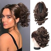 Brown Ponytail Extension 10 Inch Short Ponytail for Women Claw Clip in Loose Curly Hair Extensions Synthetic Updo Hair Pieces for Kids Girls Lightinthebox - thumbnail