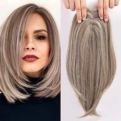 Light Brown  Ash Blonde Hair Toppers for Women Synthetic Hair Toppers Hair Pieces Swiss Base with 3 Clips in Wiglets Toppers for Women with Thinning Hair Grey Hair Hair Loss Lightinthebox