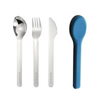 Eazy Kids Cutlery Set - Stainless Steel Spoon Fork & Knife With Silicone Case Blue