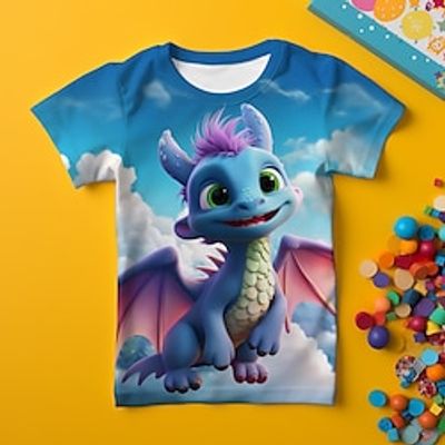 Girls' 3D Dragon Tee Shirt Short Sleeve 3D Print Summer Active Fashion Cute Polyester Kids 3-12 Years Crew Neck Outdoor Casual Daily Regular Fit miniinthebox