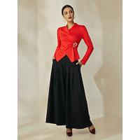 Knitwear Crossover Collar Blouse Wide Leg Pants Two Piece Set - thumbnail