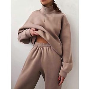 Women's Sweatsuit Yoga Suit Zipper 2 Piece Solid Color Pants  Trousers Sweatshirt Clothing Suit Green Army Green Yoga Fitness Gym Workout Breathable Moisture Wicking Soft Long Sleeve Sport Activewear Lightinthebox