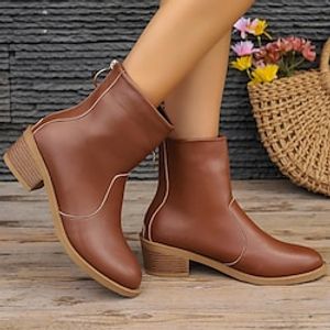 Men's Women's Boots Cowboy Boots Combat Boots Plus Size Daily Solid Color Booties Ankle Boots Fall Winter Zipper Chunky Heel Pointed Toe Casual Minimalism PU Zipper Champagne miniinthebox