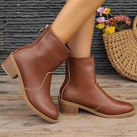 Men's Women's Boots Cowboy Boots Combat Boots Plus Size Daily Solid Color Booties Ankle Boots Fall Winter Zipper Chunky Heel Pointed Toe Casual Minimalism PU Zipper Champagne miniinthebox