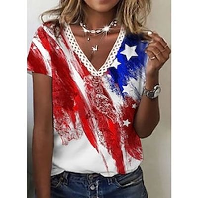Women's Floral Theme Painting T shirt Floral Tie Dye Lace Trims Print V Neck Basic Tops Green Blue White 3D Print Lightinthebox Women's Floral Theme Painting T shirt Floral Tie Dye Lace Trims Print V Neck Basic Tops Green Blue White 3D Print Lightinthebox