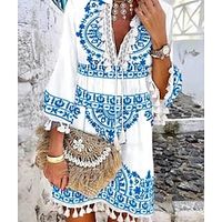 Women's A Line Dress Knee Length Dress Blue 34 Length Sleeve Print Print Spring Summer V Neck Fashion Modern 2022 S M L XL XXL 3XL Lightinthebox - thumbnail