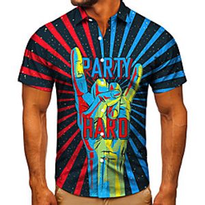 Men's Shirt 3D Print Graphic Prints Hand Button-Down Short Sleeve Street Tops Casual Fashion Classic Breathable Blue Lightinthebox
