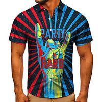 Men's Shirt 3D Print Graphic Prints Hand Button-Down Short Sleeve Street Tops Casual Fashion Classic Breathable Blue Lightinthebox - thumbnail