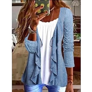 Women's Shirt Shrugs Green Purple Light Blue Plain Ruffle Long Sleeve Casual Holiday Basic V Neck Regular S miniinthebox