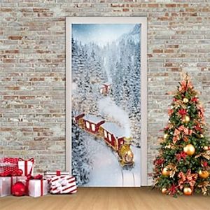 Christmas 3D Stickers Waterproof Door Stickers Xmas Door Mural Peel Self Adhesive Wallpaper PVC Sticker Removable Wall Decal for Home Office Decoration miniinthebox