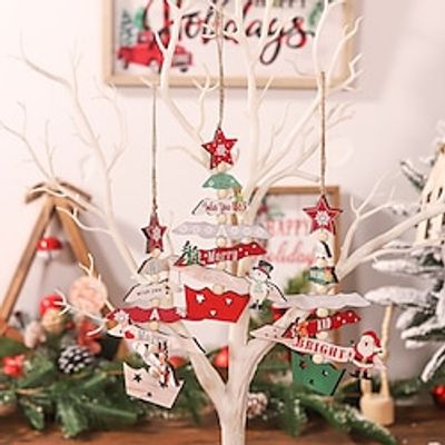 Christmas Decorations Cartoon Wooden Christmas Tree Pendants Window Hanging Ornaments Christmas Tree Decorations Scene Layout. Lightinthebox
