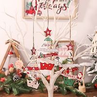 Christmas Decorations Cartoon Wooden Christmas Tree Pendants Window Hanging Ornaments Christmas Tree Decorations Scene Layout. Lightinthebox - thumbnail