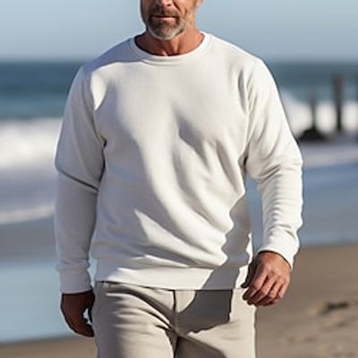 Men's Sweatshirt Black White Wine Brown Khaki Crew Neck Plain Sports  Outdoor Daily Holiday Streetwear Basic Casual Spring   Fall Clothing Apparel Hoodies Sweatshirts  miniinthebox