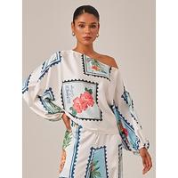 Seamless Pattern Print Off Shoulder Top