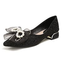 Women's Flats Formal Shoes Dress Shoes Plus Size Bowknot Pearl Low Heel Pointed Toe Closed Toe Elegant Sweet Daily Office Satin Loafer Spring Summer Solid Colored Black Gold Lightinthebox - thumbnail