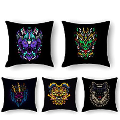 Cushion Cover 5PCS Linen Soft Print Square Throw Pillow Cover Cushion Case Pillowcase for Sofa Bedroom 45 x 45 cm (18 x 18 Inch) Superior Quality Mashine Washable miniinthebox