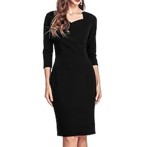 Women's Work Dress Shift Dress Sheath Dress Elegant Office Daily Midi Dress Patchwork V Neck 34 Length Sleeve Plain Regular Fit Black Spring Fall S M L XL XXL Lightinthebox