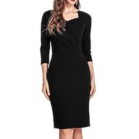 Women's Work Dress Shift Dress Sheath Dress Elegant Office Daily Midi Dress Patchwork V Neck 34 Length Sleeve Plain Regular Fit Black Spring Fall S M L XL XXL Lightinthebox - thumbnail