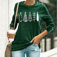 Women's T shirt Graphic Christmas Tree Print Round Neck Basic Christmas Tops Blue Black Green Lightinthebox - thumbnail