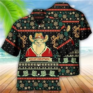 Santa Claus Snowflake Vintage Abstract Men's Shirt Outdoor Christmas Street Fall Turndown Short Sleeve Black S M L Shirt Lightinthebox