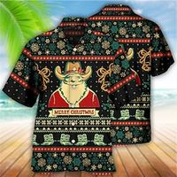 Santa Claus Snowflake Vintage Abstract Men's Shirt Outdoor Christmas Street Fall Turndown Short Sleeve Black S M L Shirt Lightinthebox - thumbnail