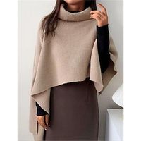 Women's Shrug Jumper Ribbed Knit Short Oversized Solid Color Turtleneck Stylish Casual Daily Going out Fall Winter Black khaki One-Size miniinthebox