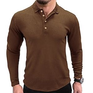 Men's Collar Polo Shirt Knit Polo Sweater Golf Shirt Solid Color Turndown Wine Khaki Dark Gray Navy Blue White Street Daily Long Sleeve Button-Down Clothing Apparel Fashion Casual Comfortable  Beach Lightinthebox