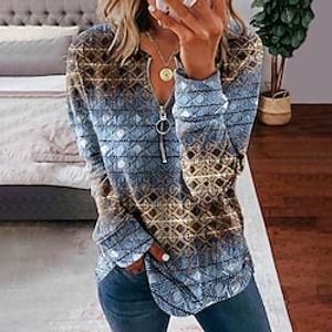 Women's Sweatshirt Pullover Basic Zipper Green Blue Purple Geometric Street V Neck Long Sleeve S M L XL 2XL 3XL Lightinthebox