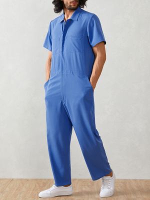 Men European American Style Classic Collar Short Sleeve Overalls Jumpsuit Men European American Style Classic Collar Short Sleeve Overalls Jumpsuit