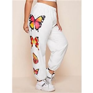 Women's Casual  Sporty Athleisure Jogger Sweatpants Elastic Drawstring Design Print Full Length Pants Leisure Sports Weekend Micro-elastic Butterfly Comfort Mid Waist White S M L XL XXL Lightinthebox