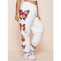 Women's Casual  Sporty Athleisure Jogger Sweatpants Elastic Drawstring Design Print Full Length Pants Leisure Sports Weekend Micro-elastic Butterfly Comfort Mid Waist White S M L XL XXL Lightinthebox - thumbnail