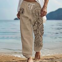 Men's Hawaiian Retro Pants Trousers 3D Print Straight Leg Trousers Mid Waist Drawstring Elastic Waist Outdoor Street Holiday Summer Spring Fall Khaki Relaxed Fit Inelastic Lightinthebox