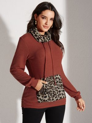 YOINS Leopard Elastic Strap Leopard Turtleneck Long Sleeves Sweatshirt YOINS Leopard Elastic Strap Leopard Turtleneck Long Sleeves Sweatshirt