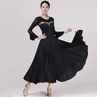 Ballroom Dance Dress Pure Color Splicing Crystals / Rhinestones Women's Performance Training Long Sleeve Spandex Lightinthebox