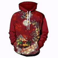 Santa Claus Elk Deer Fashion Daily Casual Men's 3D Print Hoodie Christmas Vacation New Year Hoodies Red Blue Green Hooded Print Spring   Fall Designer Lightinthebox - thumbnail