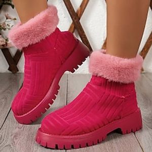 Women's Boots Snow Boots Combat Boots Plus Size Outdoor Daily Fleece Lined Booties Ankle Boots Winter Block Heel Round Toe Elegant Plush Casual PU Zipper Solid Color Pink Green miniinthebox