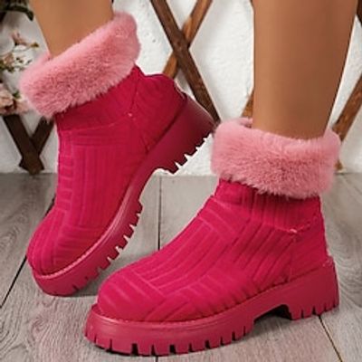 Women's Boots Snow Boots Combat Boots Plus Size Outdoor Daily Fleece Lined Booties Ankle Boots Winter Block Heel Round Toe Elegant Plush Casual PU Zipper Solid Color Pink Green miniinthebox