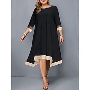 Women's Plus Size Party Dress Cocktail Dress Wedding Guest Dress Midi Dress Black Long Sleeve Pure Color Mesh Spring Fall Winter Crew Neck Fashion Winter Dress Wedding Guest 2023 L XL XXL 3XL 4XL 5XL Lightinthebox