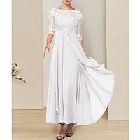 Hall Little White Dresses Mature Wedding Dresses Ankle Length A-Line Half Sleeve Jewel Neck Chiffon With Appliques Solid Color 2023 Bridal Gowns Lightinthebox - thumbnail